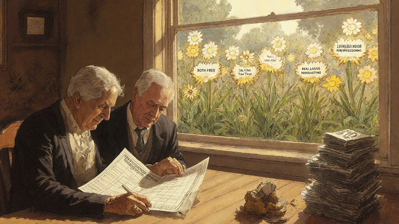 Couple replaces taxable bonds with tax-free investments at a sunlit kitchen table.