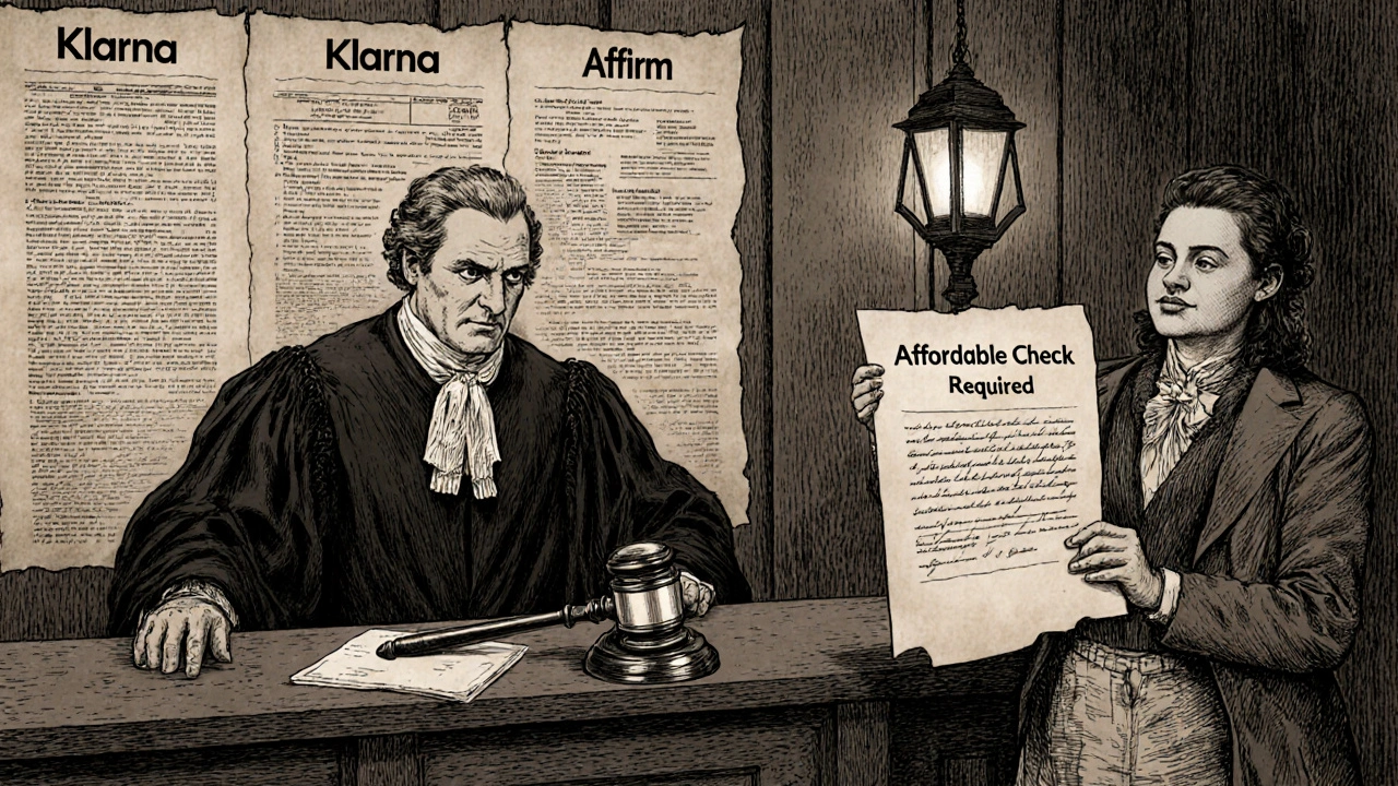 Courtroom trial between unregulated BNPL companies and a family protected by new affordability rules.